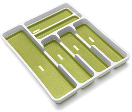 Addis Premium Anti-Slip Soft Base Drawer Cutlery Organiser Tray, 6 Compartment, White & Green, White Green, 6 sections 517612