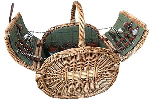 Red Hamper Oval 4 Person Grün Tweed Picknick-Korb