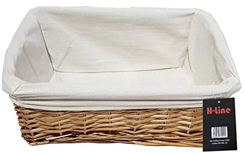 H-LINE Small Brown Wicker Willow Storage Basket with Cloth Lining - Ideal for Christmas/Easter/Newborn Gift Hamper/Make Your Own Hamper