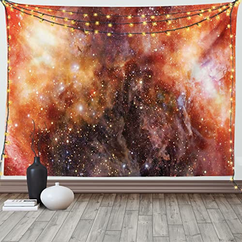 ABAKUHAUS Weltraum Wandteppich und Tagesdecke, Gas Cloud in Deep Space, aus Weiches Mikrofaser Stoff Wand Dekoration Für Schlafzimmer, 150 x 110 cm, Gebranntes Orange Schwarz