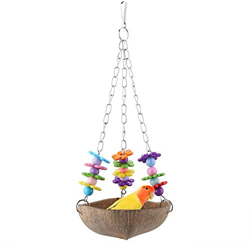 Papagei Nest,Natürlich Kokosnuss schalen Nest Acryl Schaukel Hängematte Spielzeug füttern Anlage für Papagei Vogel WellensittichSpielzeug
