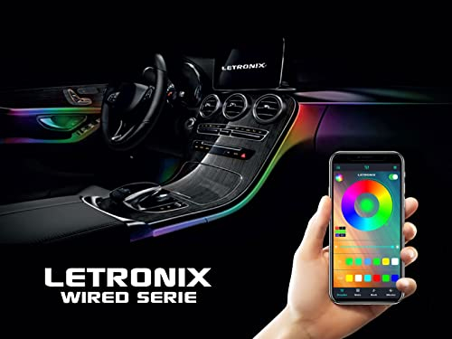 LETRONIX RGB LED Ambientebeleuchtung *Wired Serie* 4 LED Module 6M Lichtleiter mit Bluetooth App Steuerung Auto Innenraumbeleuchtung EL-Wire (LETRONIX *Wired Serie* 4 LED Module)