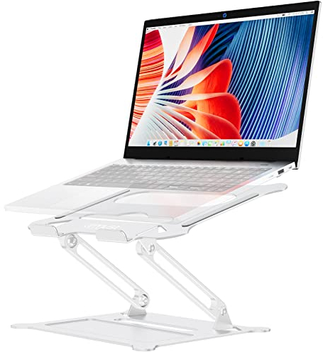urmust Laptop Notebook Stand Holder, Ergonomic Adjustable Ultrabook Stand Riser Portable with Heat-Vent Compatible with MacBook Air Pro, Dell, HP, Lenovo Light Weight Aluminum Up to 15.6(Silver)