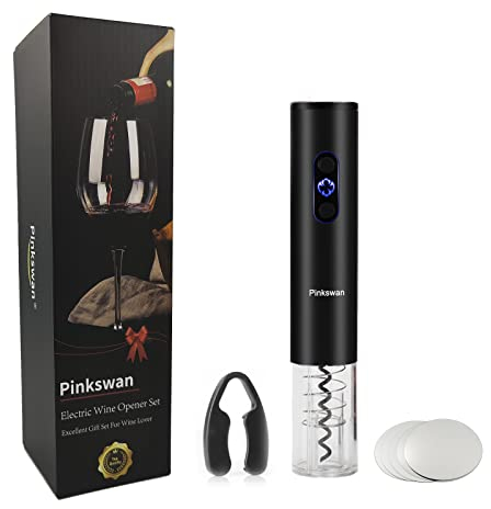 Electric Wine Opener Gift Kit for Wine Lover, Cordless Bottle Opener Automatic Corkscrew for Wine Enthusiast, Set Includes Electric opener, Foil Cutter, Wine Pourer Disk Spout(Black)