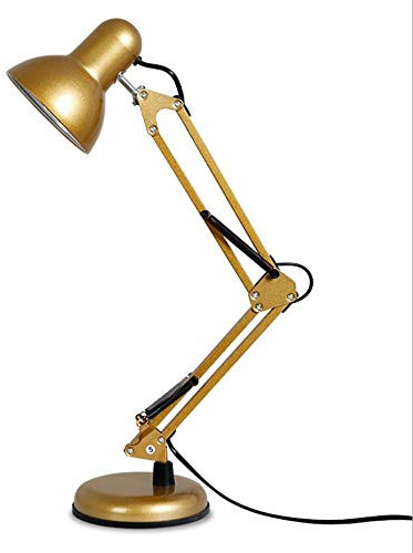 Lampe De Table À Bras Oscillants À LED - Porte-Bulbe À Vis E27, Lumière De Concepteur, D'étude, De Lecture, De Travail, De Bureau, De Chevet - D'or