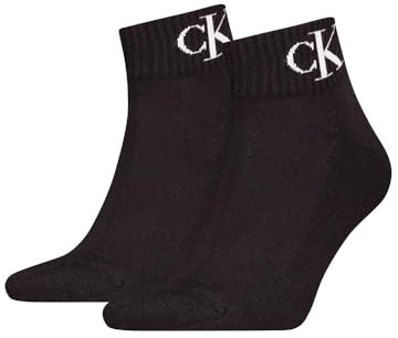 Calvin Klein mens Casual Flat Knit Cotton Men's Quarter Socks 2 pack Quarter, Black, 39/42