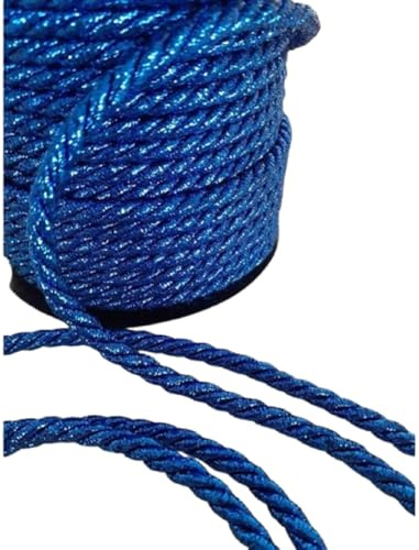 PIZZITALIANI Kordel BLAU geflochtene – Durchmesser 6 mm x 25 m, 3-strängiges Kordelband, aus Lurex mit Baumwollkern, für Weihnachts- und Karnevalsbasteln