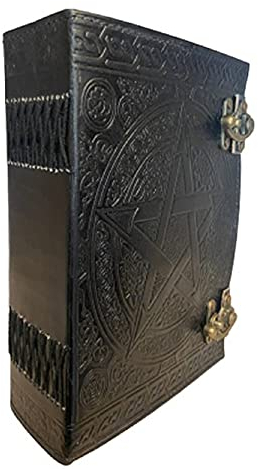 600 Seiten großes schwarzes Pentagramm geprägtes Leder-Tagebuch | Schreib-Leder-Notizbuch | Leder-Grimoire | handgefertigtes Leder-Tagebuch | Leder-Skizzenbuch 17,8 x 25,4 cm