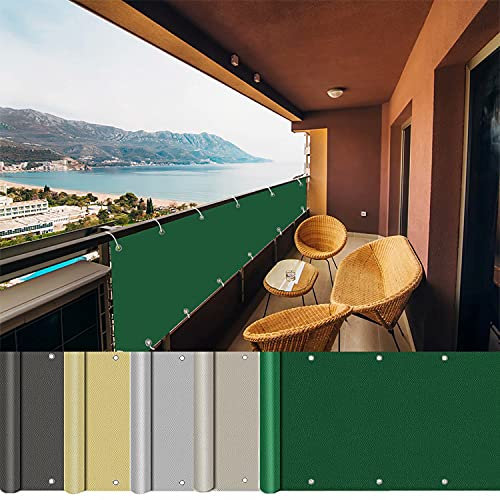 AEREY Balkonabdeckung 150x800cm, Sichtschutz für Balkon, Wind- und UV-Schutz Balkon Sichtschutz Balkonbespannung Balkonverkleidung Deko für Balkongeländer - Dunkelgrün