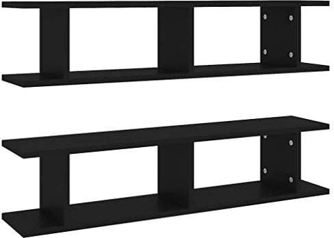 vidaXL 2X Wandregal Hängeregal Wandboard Bücherregal Regal Wand Dekoregal Schweberegal Wandablage Büroregal Schwarz 90x18x20cm Holzwerkstoff