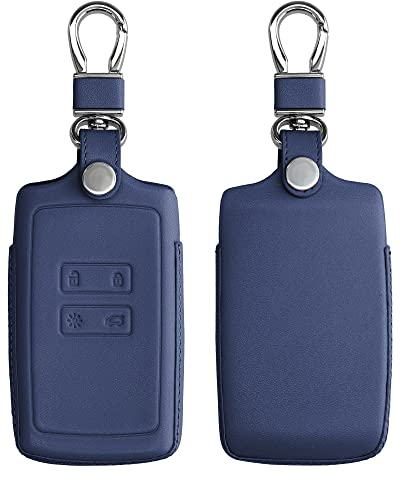 kwmobile Autoschlüssel Hülle kompatibel mit Renault 4-Tasten Smartkey Autoschlüssel (nur Keyless Go) - Leder Schutzhülle Schlüsselhülle Dunkelblau