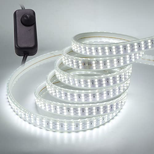 Wisada 220V Regulable Tira LED,2835 SMD 276 leds/m, IP67 Impermeable, Escalera de Techo Blancas Tira de LED Cocina Cable Luces