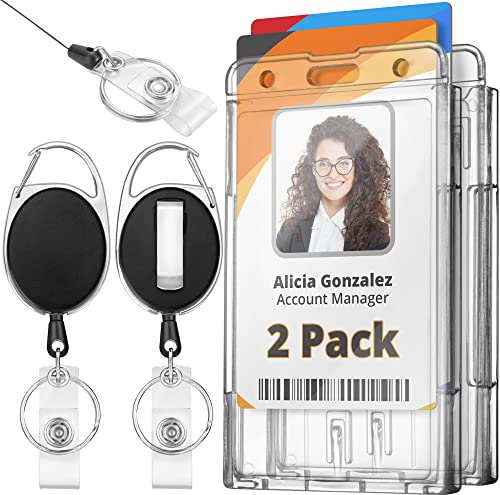 Mifflin Starrer Ausweishalter mit Einziehbarem Rollenclip (Durchsichtig, 2er-Pack), Horizontale oder Vertikale Kartenrollen für Ausweise