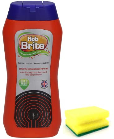 Hob Brite Hob Cleaner Lemon Sherbet (250 ML), Original Ceramic, Electric, Halogen and Induction Hob Cream Cleaner with Degreaser Sponge - Packaging May Vary