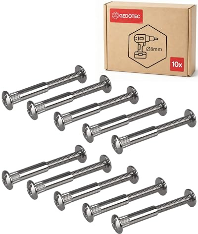 Gedotec Möbelschrauben M6 | 50 Stück - Hülsenschrauben | Verbinder Stahl vernickelt | Holzdicke 65-76 mm | Möbelverbinder Schrankverbinder Kreuzschlitz PZ2 und Flachklinge | Schrauben + Hülsenmutter
