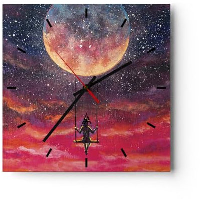 Modern Wanduhr Mond Schaukel Frau 40x40cm Quadrat Groß Wand Uhr Glas Analog Zimmeruhren Küche Büro Wohnzimmer Glasuhr Wall Clock Dekoration Design Wanddekoration Küchenuhr C3AC40x40-5095
