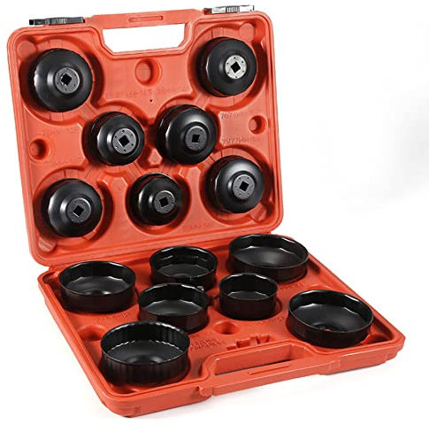 RELOVE Coffret de Cloches pour Filtre à Huile - Outillage Mecanique Auto pour Couvercles de Filtre à Huile - Outils Mecanique pour Serrage Conforme aux Données Constructeurs - 14 Pièces