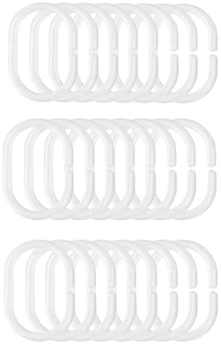 Duschvorhangringe 24 Stück,Duschringe für Duschvorhangstangen,Aus Stabilem Kunststoff Duschvorhang Ringe,Duschvorhang Haken Ringe in C-Form für Duschfensterstange (Weiß)