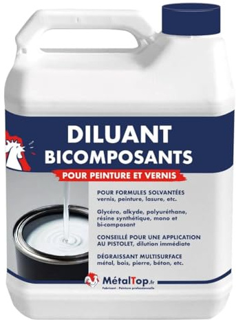 Metaltop - Diluant Bicomposants - 5 L - Solvant compatible pour peintures et vernis à 2 composants.