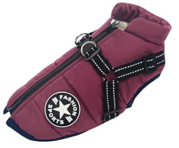 Ectkuee Hundejacke Winterweste Mit Geschirr, Wasserdichter Hundemantel für Kleine Hunde, Maschinenwaschbar, Reflektierender Streifen, Haltbarer D-Ring (Purple-L)