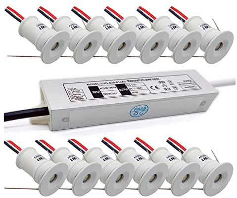 Aoisavch 1W Mini LED Bookshelf Lighting, 9Pack 12V Spot Light Ceiling Lamp with 20W Transformer, 7 Light Color (Color : Green light, Size : 120 degrees)