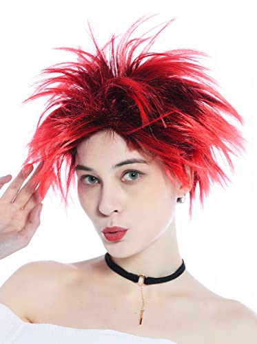 WIG ME UP - 91819-B-ZA13-ZA103 Perücke Damen Herren Karneval Halloween wild Strähnen hochtoupiert schwarz rot Punk Gothic Troll Teufel
