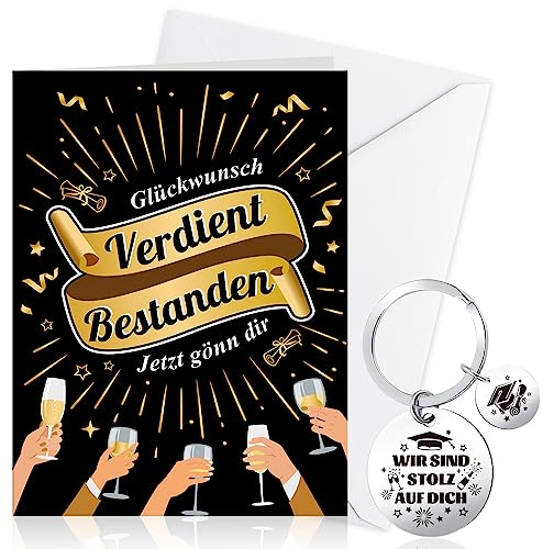 HOWAF Abschluss Karte Glückwunschkarte Abitur Bestandene Prüfung Karte & Schlüsselanhänger für ABI, Master, Bachelor Abschluss Geschenk, Schulabschluss Geschenk Graduation Gift Card, A