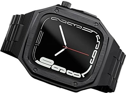 EZZON Più nuovo In Acciaio Inox Cassa Della Vigilanza di Lusso 40 41 44 45mm Copertura Della Cassa Per Apple watch4 5 6 7 SE Match Metallo Tre Perline Band Strap, 44MM, agata