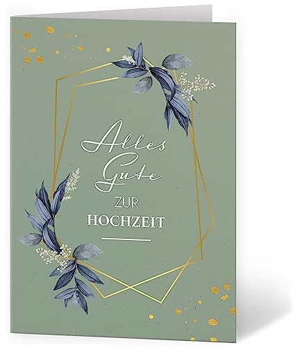XXL Glückwunschkarte (A4) | zur Hochzeit | mit Umschlag | Grün mit Gold-Look Rahmen | edle und hochwertige Klappkarte | Große Design Karte zum Verschenken | Maxi Karte Überformat