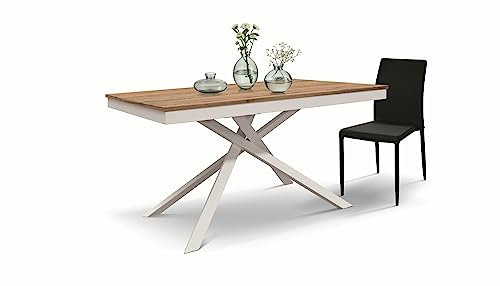 KONTE.DESIGN Tavolo VOLPAIA in legno, finitura rovere rustico e metallo verniciato bianco, allungabile 120x80 cm - 170x80 cm