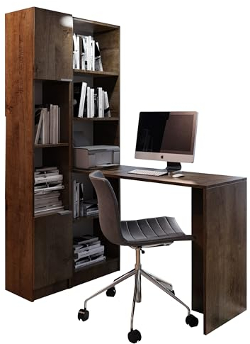 KIER FURNITURE B-1 mit Regal - Klassischer Schreibtisch für Heim und Büro - Ergonomische Arbeitsmöbel - Robuste Konstruktion - Linke und Rechte Seite - 125x183x50 cm Esche Dunkel