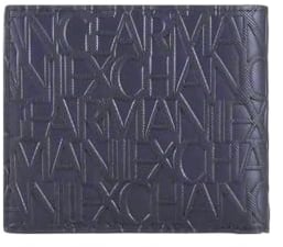 Armani Exchange Men's Essential, Jim, Sustainable, Embossed All Over Logo Bi-Fold Wallet, Blue