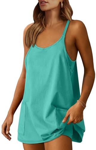 ANRABESS Women Athletic Dress Summer Tennis Workout Active Sports Mini Romper Dress Built in Shorts Travel Vacation Clothes Cyan Medium