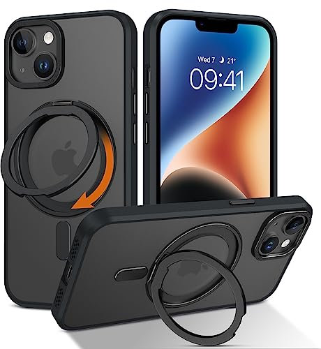 YINLAI Coque pour iPhone 13/iPhone 14 6.1 Pouces, Compatible avec MagSafe, Coque iPhone 13/iPhone 14 Béquille, Coque Protection Caméra Anti-Rayures Antichoc Case pour iPhone 13/iPhone 14, Noir