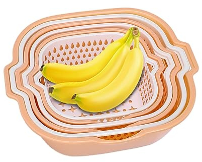 Bowl with Strainer Multi-functional Stackable Basket 6 Pieces Household Drainage and Washing Supplies for Tomatoes, Potatoes, Cabbage, Apples, Cherries, Cucumbers Flavas