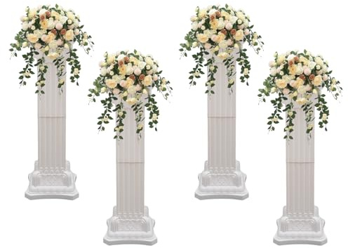 Roman Columns Plastic Wedding Stand Pillar Greek Statue Plant Stand Elegant Event Party Decorative Pedestal Flower Pot Holder Decor (4Pcs, 11.81x35.43 Inch)