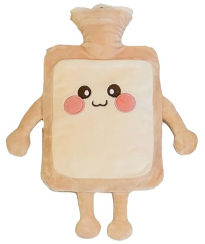 Hot Water Bottle 1000ML Hot Water Bag with Cute Toast Bread Plush Cover Large Rubber Hot Water Bottle Hand Warmer for Pain Relief Gift for Women, Girls Style 2