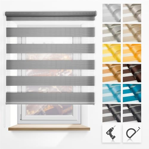 Tag und Nacht Rollos – WANDMONTAGE – Maßgeschneiderte Größe – Wandmontierte Rollos für Fenster und Türen (Breite von 111 cm bis 190 cm)