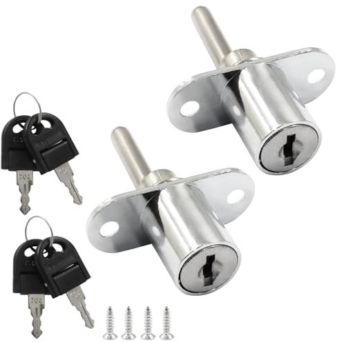 Cjueiom 2Pcs Cabinet Plunger Lock with Key, Furniture Desk Plunger Lock Silver Cupboard Cam Lock, Drawer Plunger Lock for Office Filing Cabinets Wardrobe Display Cabinet, Keyed Different