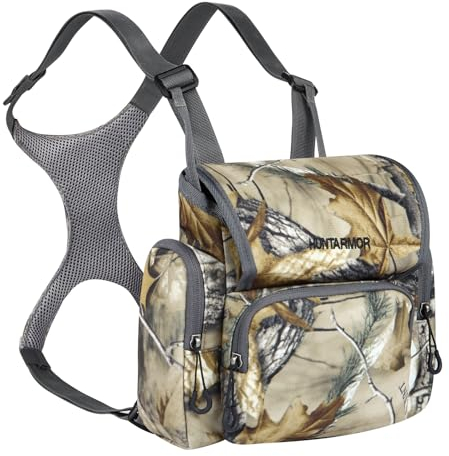 UIIHUNT Fernglas-Brusttasche – leichtes Bino Geschirr mit Entfernungsmesser-Tasche – langlebige Fernglas-Brusttaschen für Jagd und mehr – Bino Geschirr hält Entfernungsmesser, Handys usw. (Tree Camo)