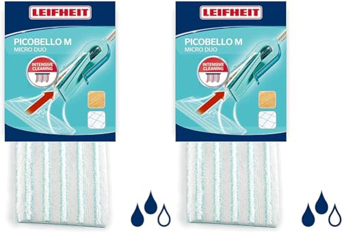 Leifheit Wischpad Picobello M Micro Duo Wischbezug für Glatte Böden, Wischer Bezug aus Mikrofasern und Spezialborsten, saugfähiger Bodenwischer Bezug (Packung mit 2)