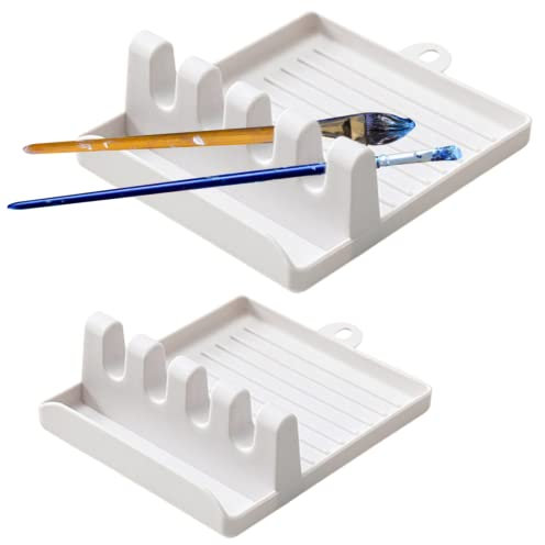 Paint Brush Rest Plastic Paint Brush Holder with 4 Slots Chinese Calligraphy Pen Holder Brush Drying Rack Organizer Display Stand 2 Pcs