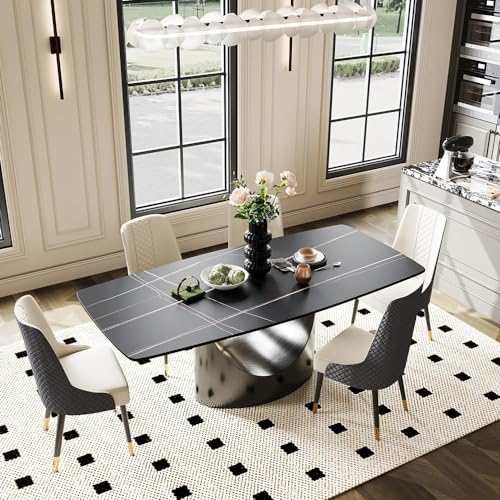 POVISON moderner Esstisch 180 cm für 6 Personen, esstisch schwarz, rechteckiger Esstisch mit dunkelgrauem Carbonstahlgestell für Küche und Esszimmer,einfache Installation,180*90*75 cm (ohne Stühle)