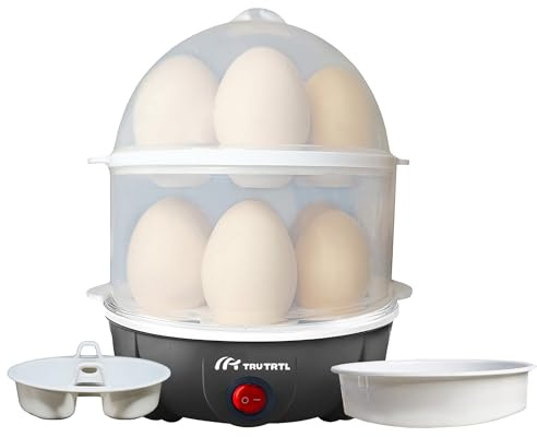 truTRTL Premium 4-in-1 Egg Boiler Machine 350 Watts | Boils upto 14 Eggs (Hard, Medium, Soft) | Poach & Boil Eggs, Steam Veggies Dhokla & more, Reheat | Black