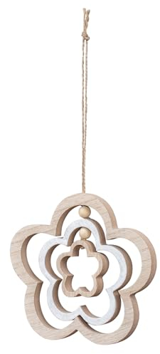 levandeo Deko Blume Mobile H15cm Windspiel MDF Holz Natur Weiß Holzblume Hängedeko Deko-Anhänger