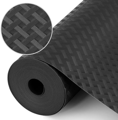 Origuuds Shelf Liners, Non-Adhesive Drawer Liner, Waterproof & Oil-Proof Kitchen Cabinet Cupboard Liner Plastic EVA Material BPA Free Fridge Liner Mats Paper Protector for Shelves (Black/30cm x 300cm)