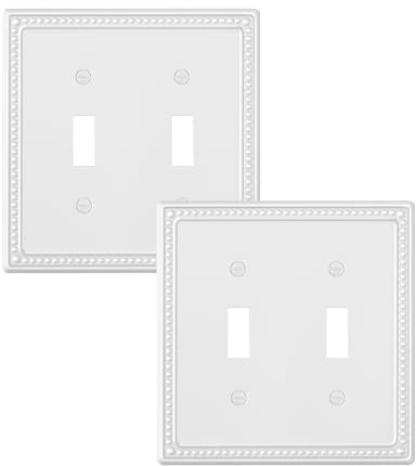 TREEWELL 2er-Pack Doppel-Kipp-Lichtschalter-Abdeckplatte, Perlen, dekorative Doppelschalter-Abdeckplatten, reinweiß, 2-Gang-Metall-Wandplatte, korrosionsbeständig