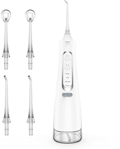 Jet Dentaire Hydropulseur Portable, Jet Dentaire Sans Fil Rechargeable avec 4 Modes Capacité de 310 ml IPX7 Étanche 60 Jours d'Autonomie Pour Maison et Voyage
