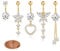 Diamday 5pcs Piercing Nombril Acier Chirurgical Piercing Nombril Anneau 14G CZ Pendentif Percing Au Nombril Or Argenté Ventre Piercing Nombril Pendant Nombril Barre Coeur Papillon Corps Piercing