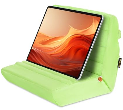 MOSISO Support Oreiller Tablette,Porte-Tablette Souple Genou,Station d'accueil Tablette avec Poche&Fente Stylet&4 Angles Vue,Compatible avec iPad Pro 12,9/11/10,5/9,7 Air Mini 6/5/4/3,Vert Citron